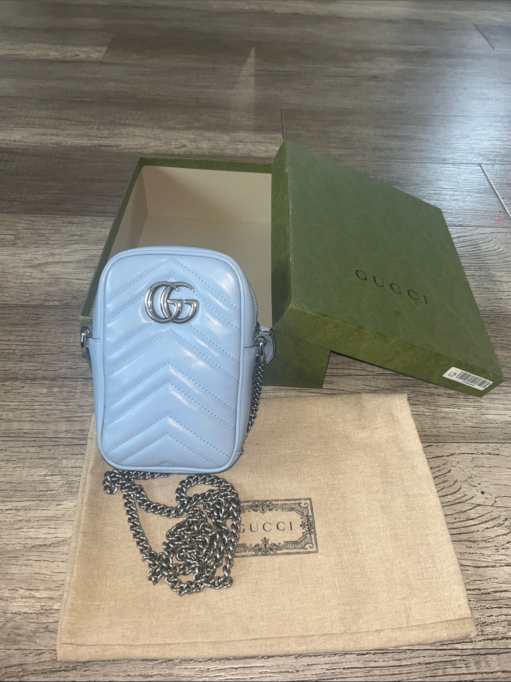 Gucci Light Blue Chevron Mini Marmont Crossbody - Picture 3 of 15